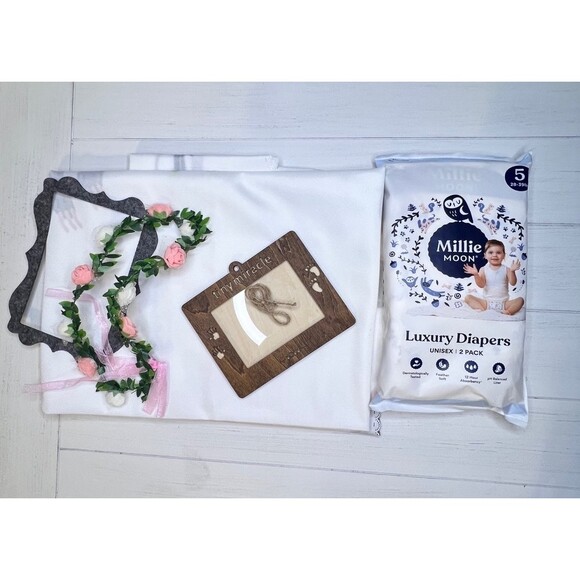 Milestone Blanket Millie Moon Diaper 2022 Ultrasound Ornament Bundle Baby B3 - Picture 2 of 9